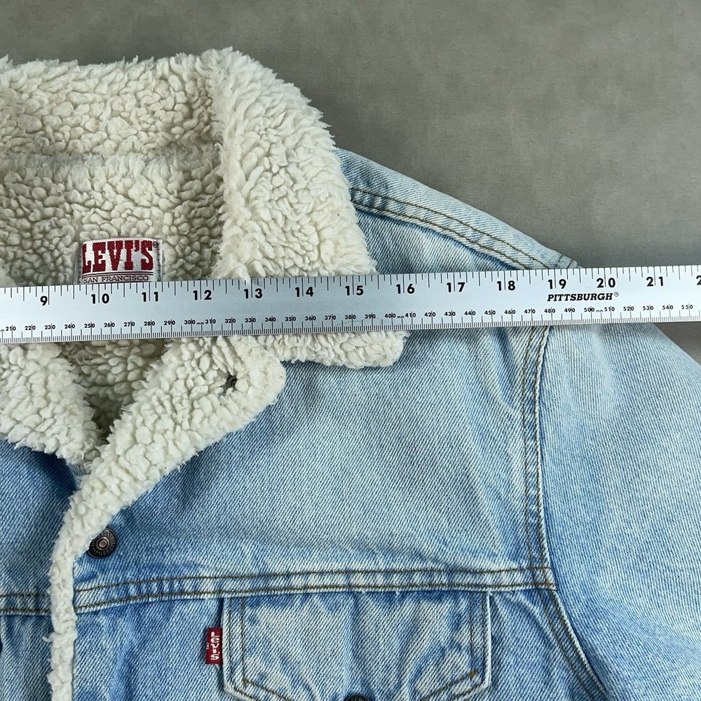 Vintage‎ Levis Denim Jean Jacket Faded Trucker USA Made 42R Sherpa 1987 80s - Picture 12 of 14